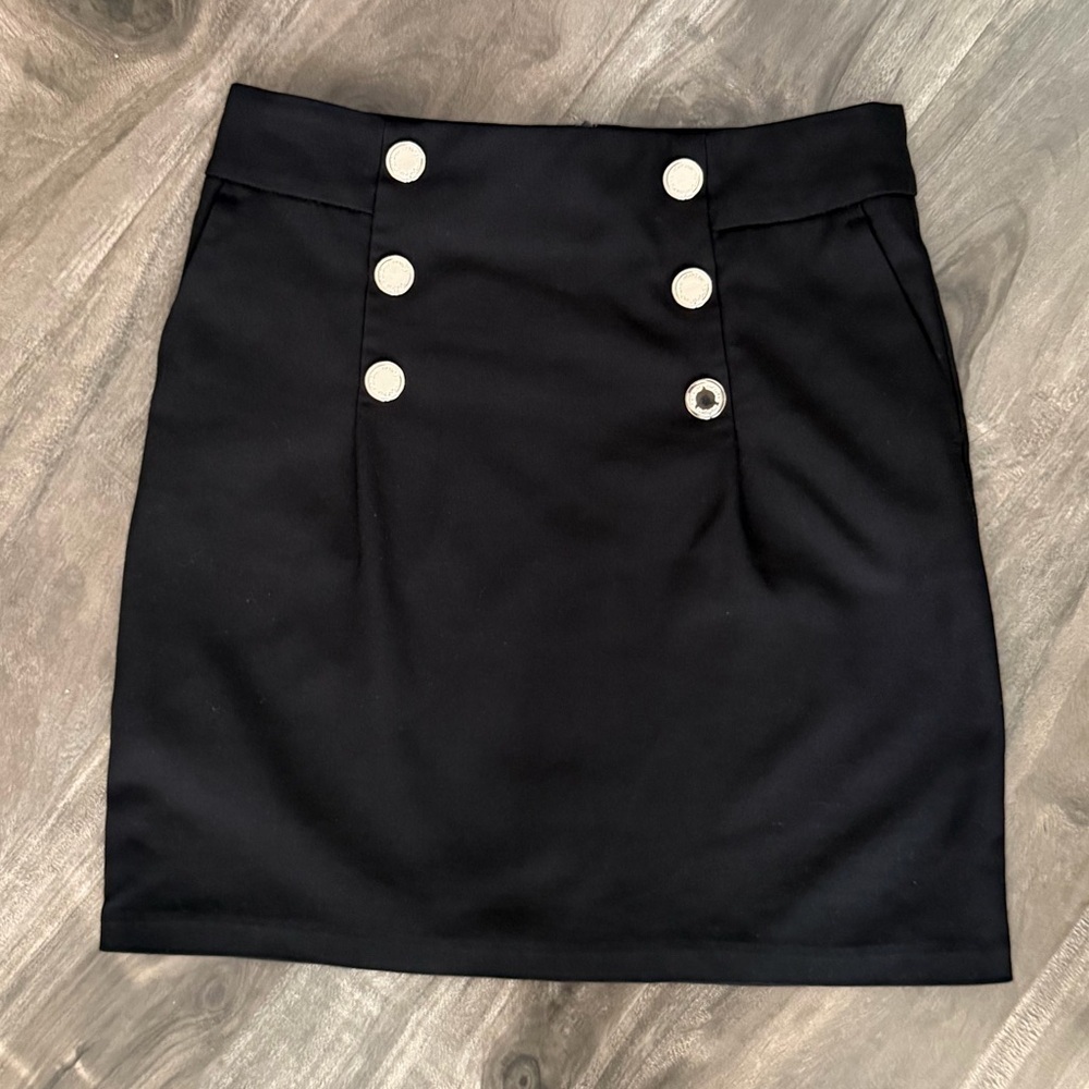 Morgan de Toi Black Mini Skirt with Button Accents